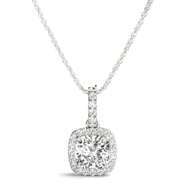 Round Diamond Cushion Halo Pendant 14k WG; 0.93 CTW