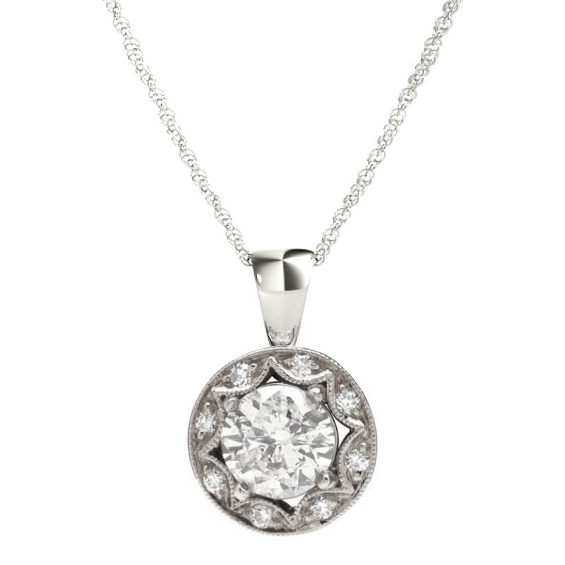 14K White Gold Round Diamond Halo Pendant; .68 ctw
