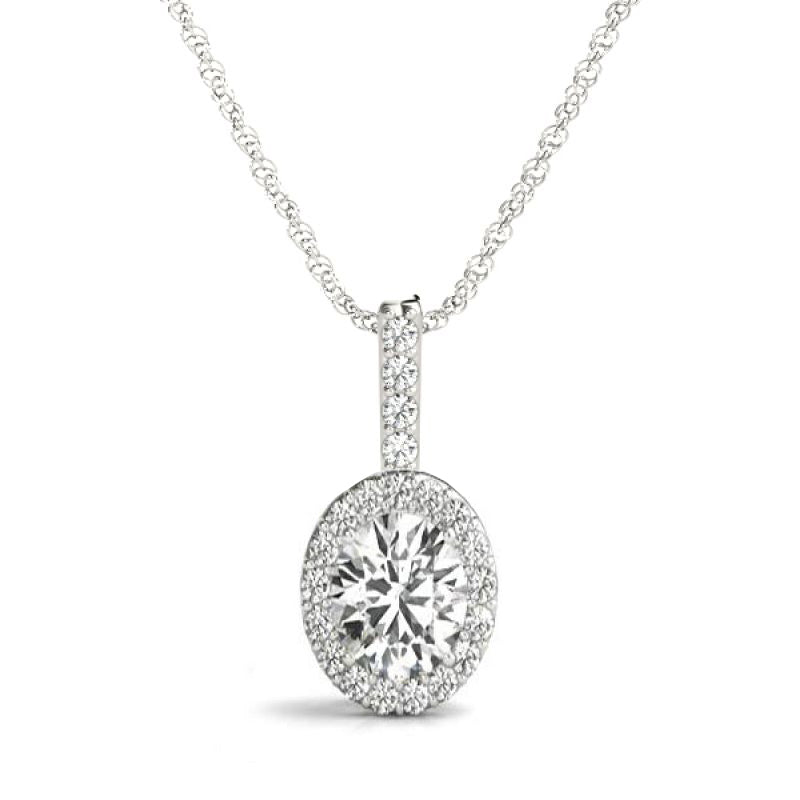 14k WG Oval Halo Diamond Pendant; .70 CTW