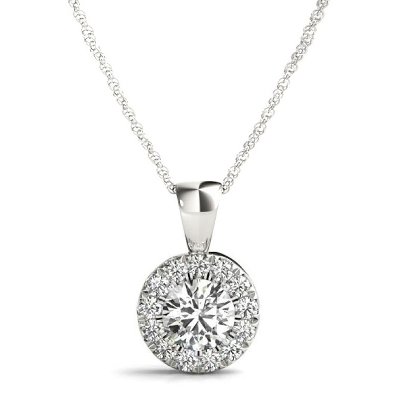 14K White Gold Round Diamond Halo Pendant; 1.02 ctw