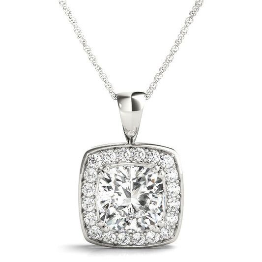 Cushion Halo Diamond Pendant 14k WG; 0.53 CTW