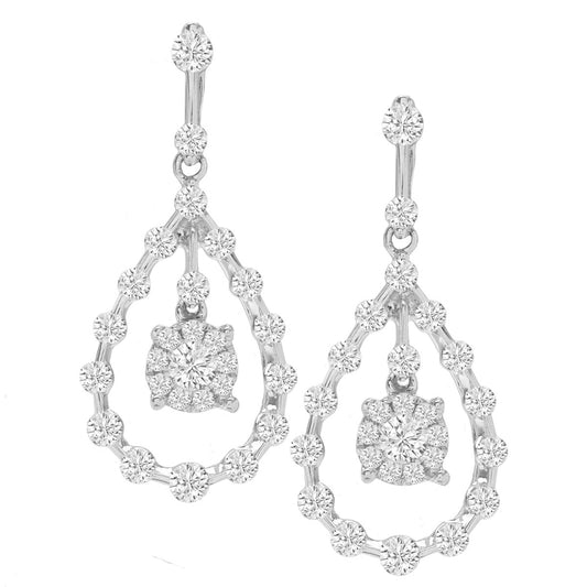 14K Diamond Halo Pear Drop Earrings; 0.96 ctw