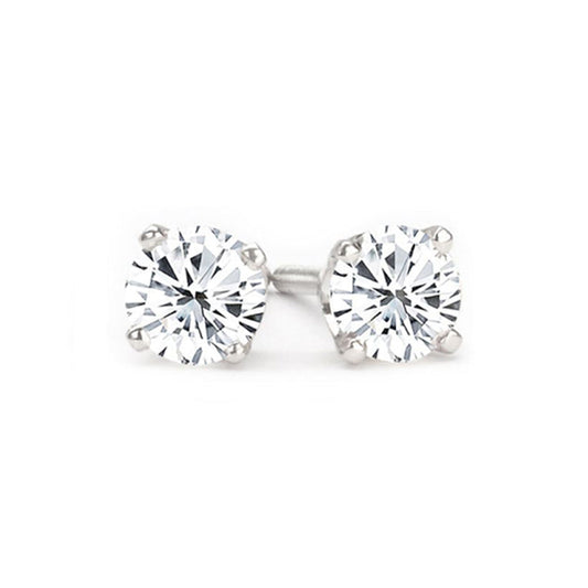 14K White Gold Round Diamond Stud Earrings