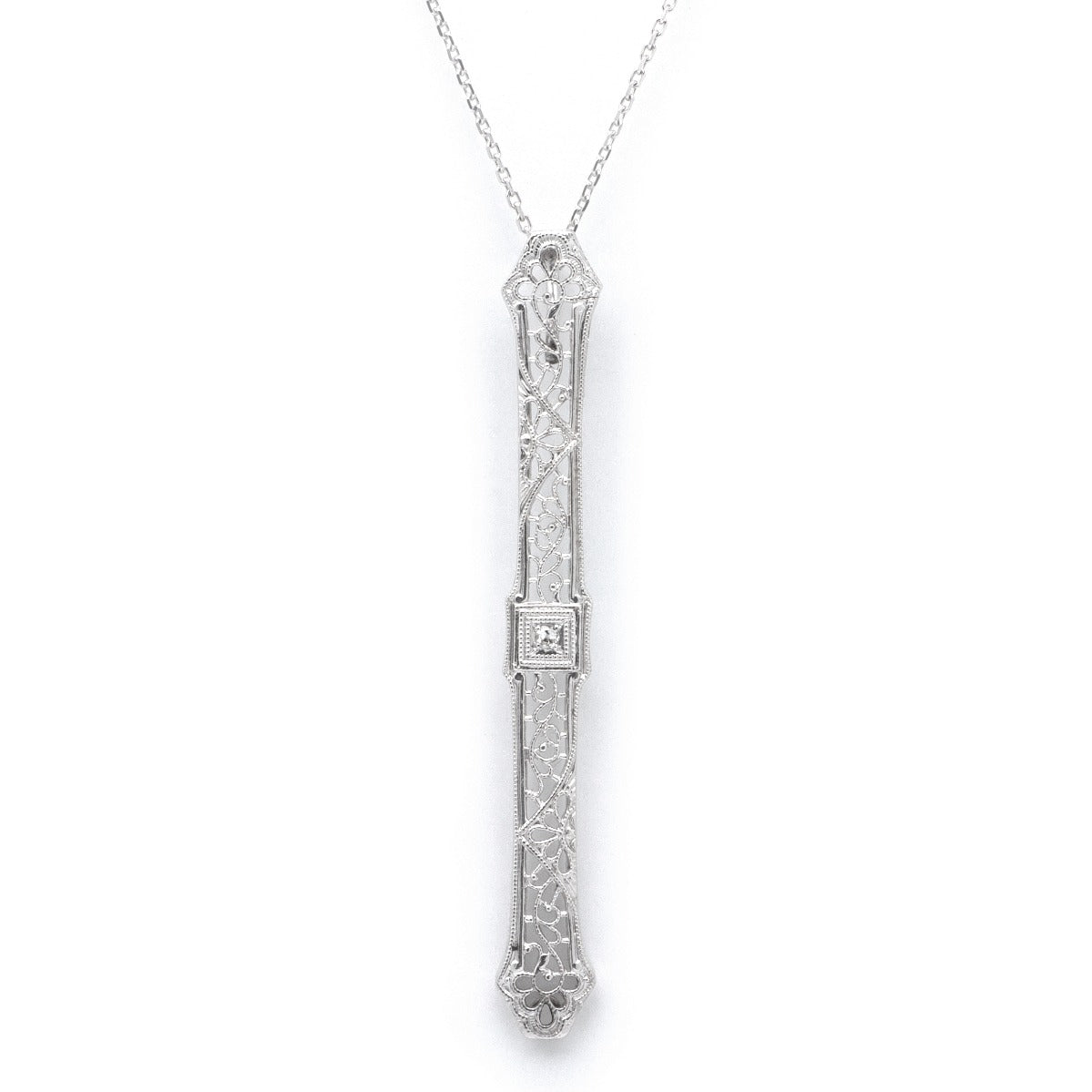Antique Filigree Pendant in 14k White Gold